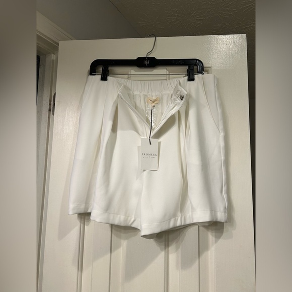 VICI Promesa White pleated high rise shorts NWT size large - Picture 3 of 4